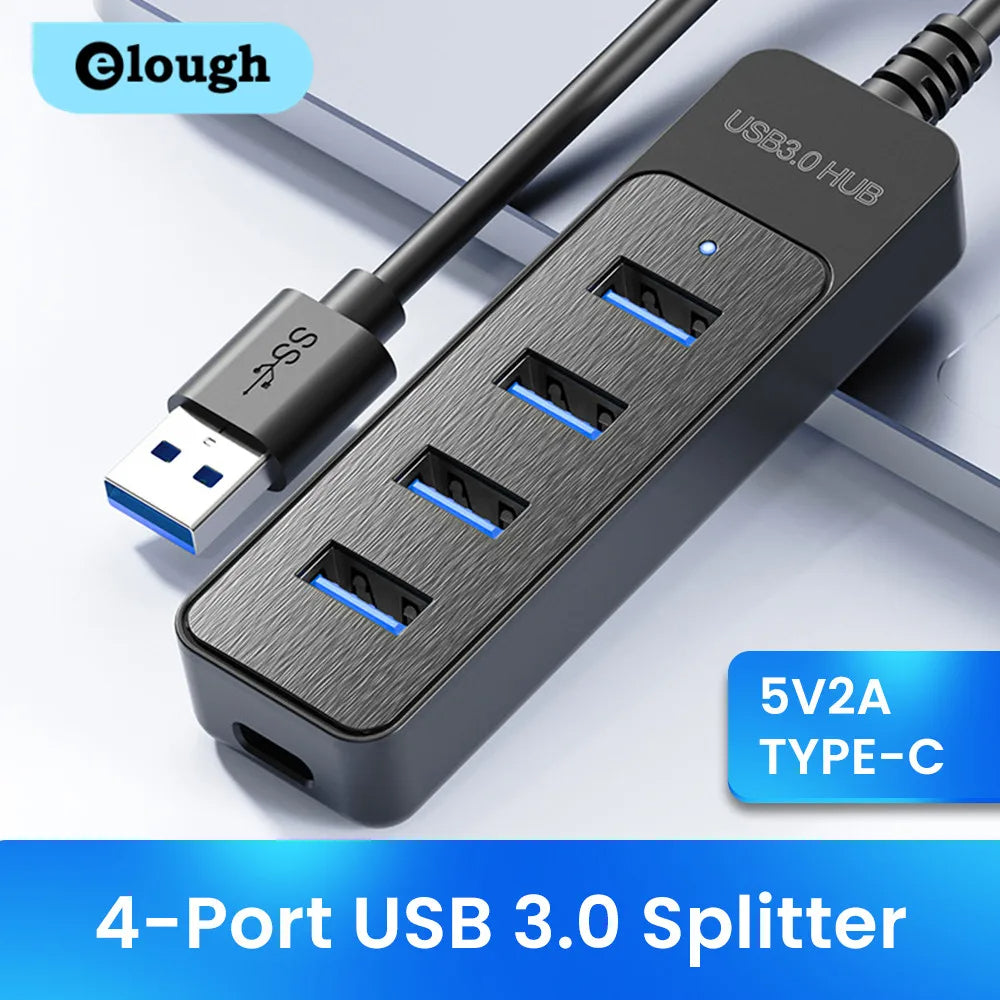 Elough 4 Ports USB HUB 3.0 High Speed Multi USB 3.0 Splitter Type c USB 2.0